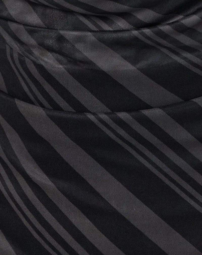 Losa Cowl Neck Top in Irregular Stripe Grey Black