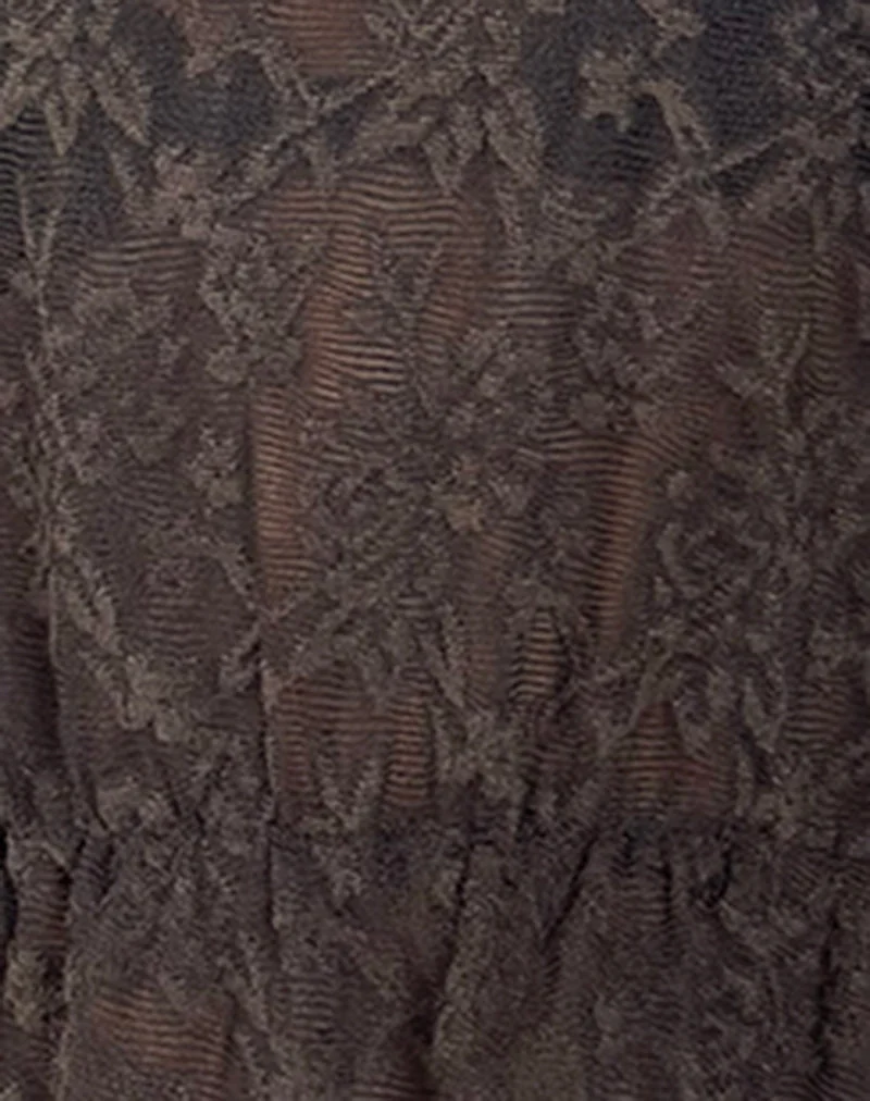 Top Amalie en maille jacquard marron foncé