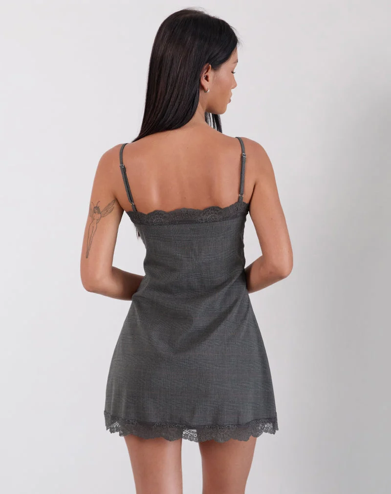 Mini robe Larna en tissu à carreaux gris