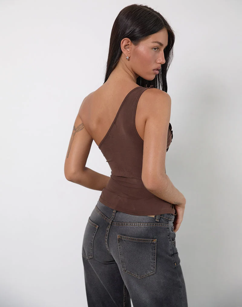 Top asymétrique froncé Marvela, marron chocolat amer