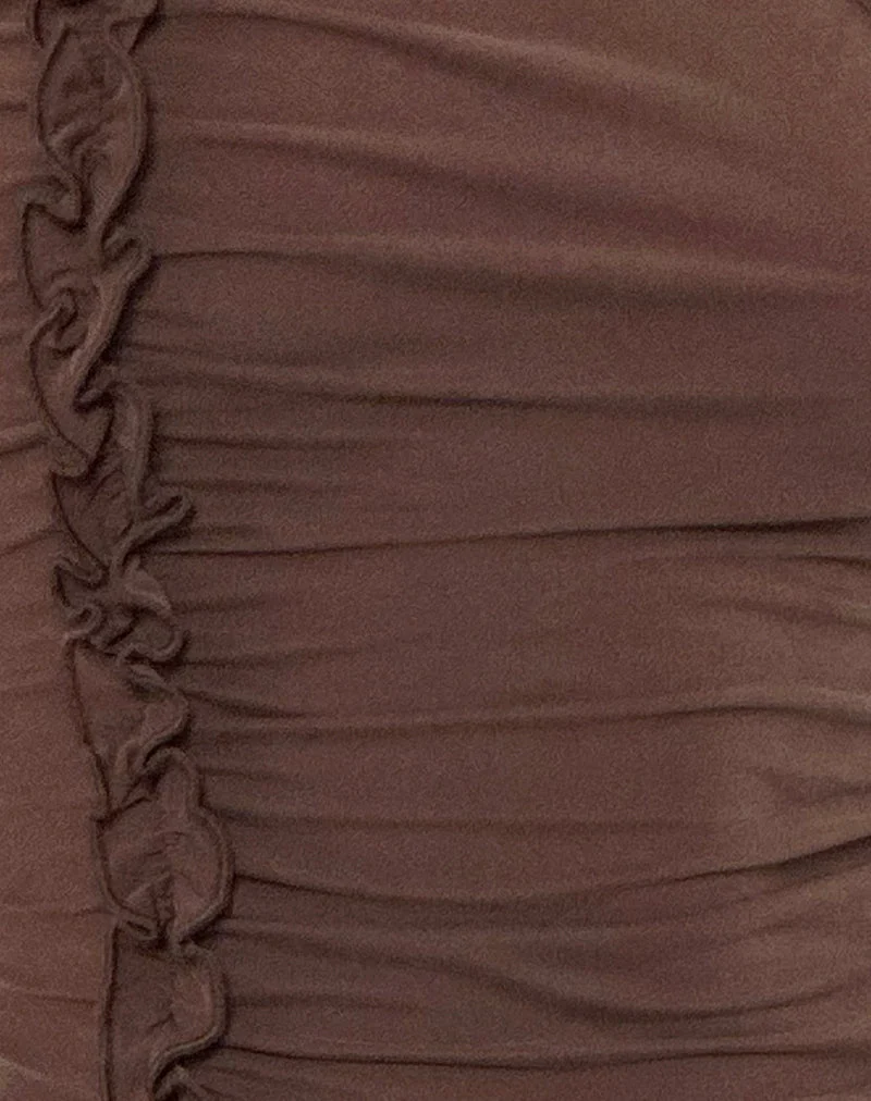 Top asymétrique froncé Marvela, marron chocolat amer