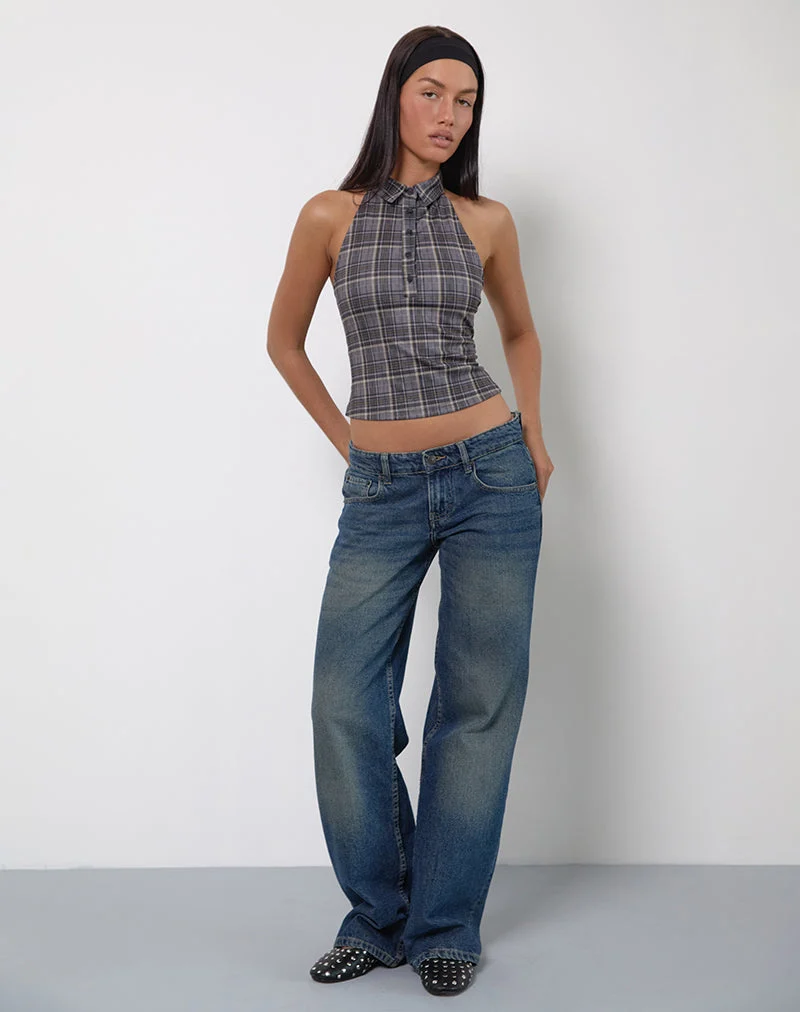 Harlo Collared Top in Check Tailoring Grey (Top à col, carreaux, tailleur)