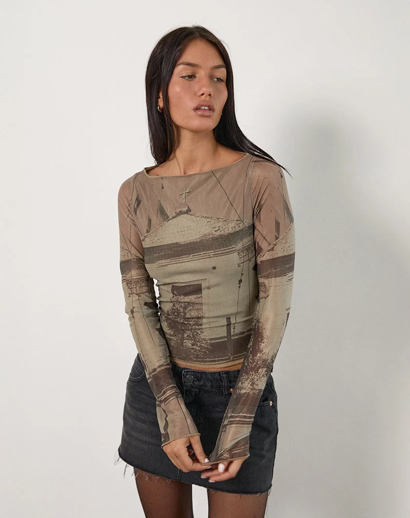 Armali Long Sleeve Top in Abstract Historical Green (Top à manches longues en vert historique abstrait)