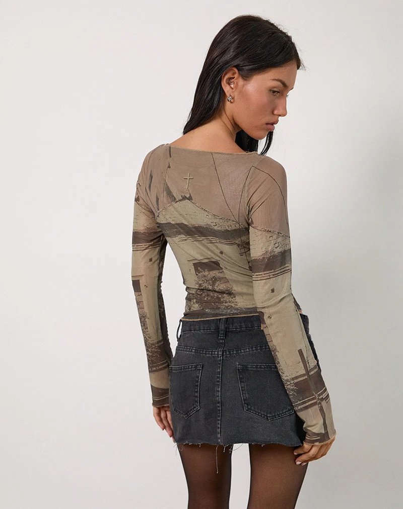 Armali Long Sleeve Top in Abstract Historical Green (Top à manches longues en vert historique abstrait)