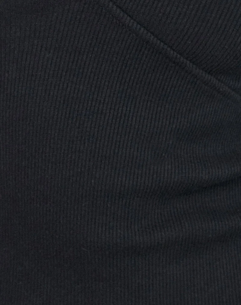 Dulcet Ribbed Plunge Long Sleeve Top in Black