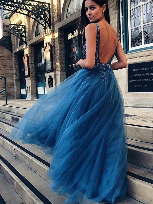 Robe de bal élégante en tulle bleu éblouissant pour filles