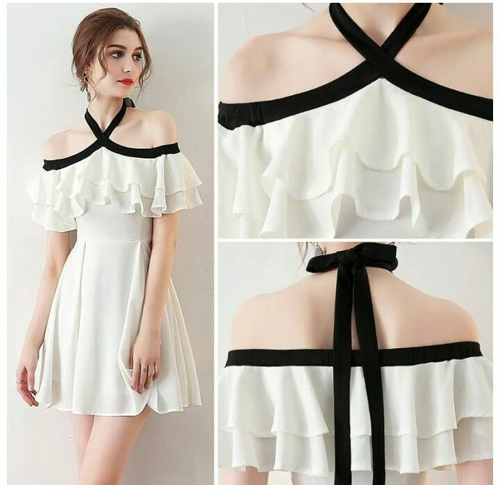 Superbe robe de soirée simple en mousseline de soie, robe de bal courte, 2024