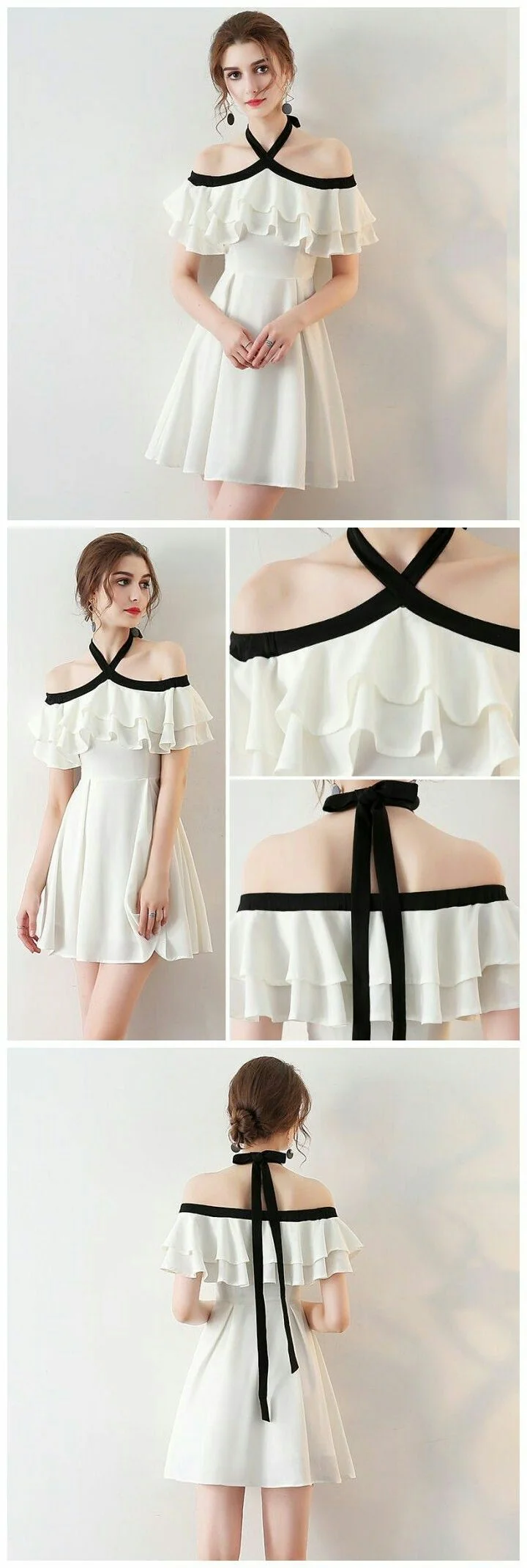 Superbe robe de soirée simple en mousseline de soie, robe de bal courte, 2024