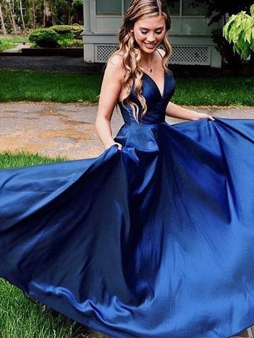 Robe de bal longue et Simple, tenue formelle bleue sexy pour la danse, avec bretelles croisées