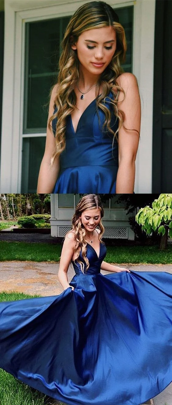 Robe de bal longue et Simple, tenue formelle bleue sexy pour la danse, avec bretelles croisées