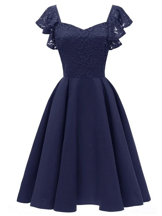 Robe de bal bleue courte vintage pour adolescents avec bretelles à volants, robe de soirée pour le bal