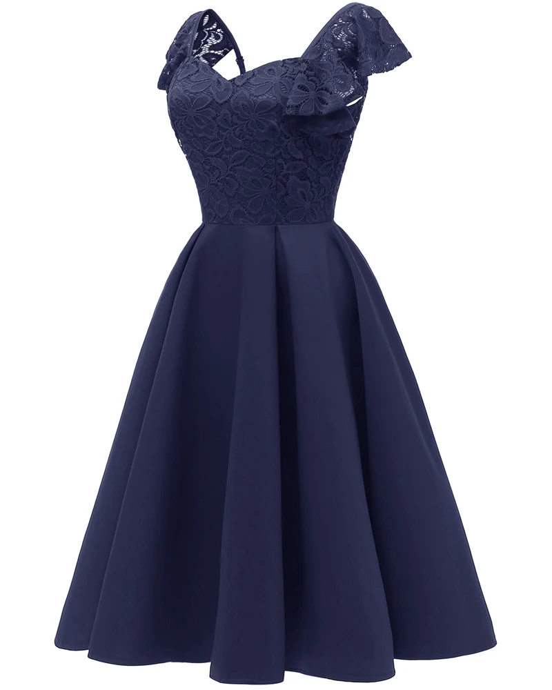 Robe de bal bleue courte vintage pour adolescents avec bretelles à volants, robe de soirée pour le bal