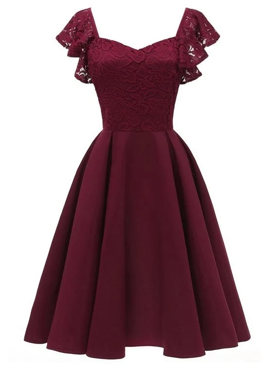 Robe de bal courte marron avec bretelles à volants, robes de demoiselle d'honneur courtes Vintage des années 50, 1626B