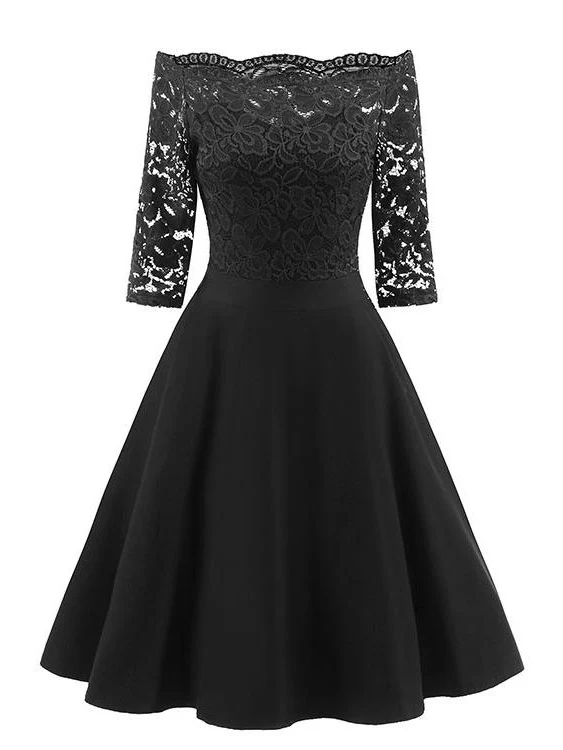 Robes de demoiselle d'honneur noires courtes Vintage, robe de bal en dentelle à une épaule avec manches