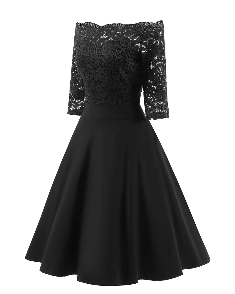 Robes de demoiselle d'honneur noires courtes Vintage, robe de bal en dentelle à une épaule avec manches