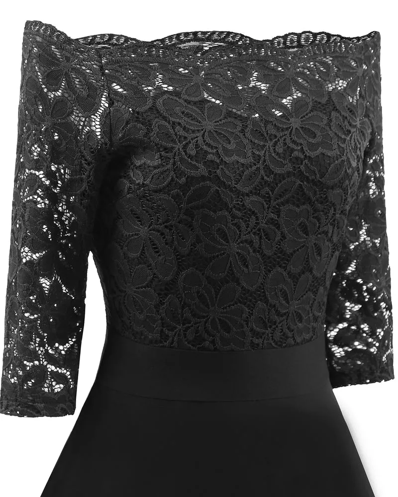 Robes de demoiselle d'honneur noires courtes Vintage, robe de bal en dentelle à une épaule avec manches