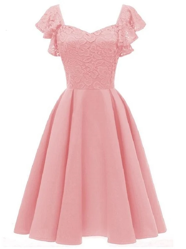 Robe de bal rose courte vintage pour adolescents avec bretelles à volants Robe de soirée rose 1626P