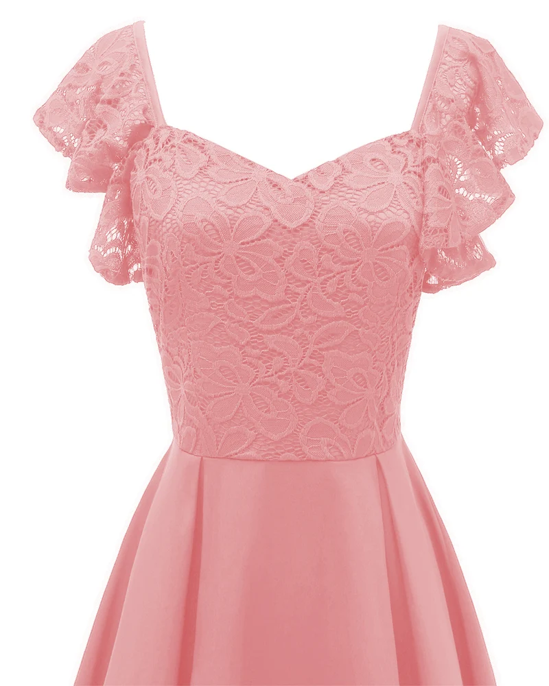 Robe de bal rose courte vintage pour adolescents avec bretelles à volants Robe de soirée rose 1626P