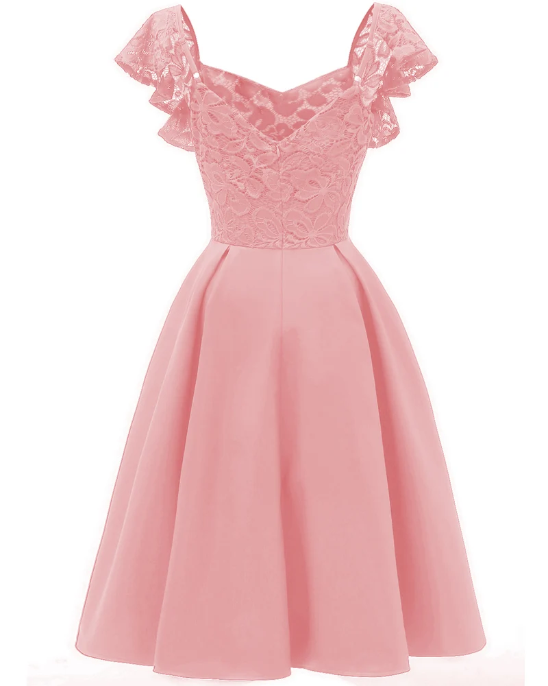 Robe de bal rose courte vintage pour adolescents avec bretelles à volants Robe de soirée rose 1626P