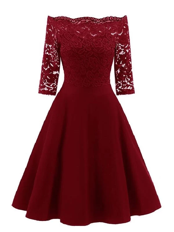 Robes de demoiselle d'honneur courtes bordeaux, robe de bal à épaules dénudées avec manches