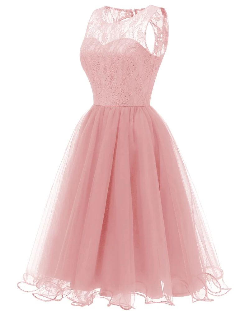 Robe de cocktail en tulle et dentelle bleu marine, rétro, rose, modeste, courte, robe de soirée