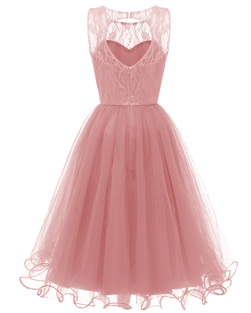 Robe de cocktail en tulle et dentelle bleu marine, rétro, rose, modeste, courte, robe de soirée
