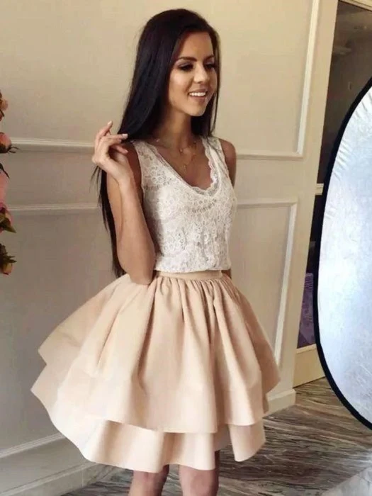 Robe de bal courte pour adolescents, robe de soirée avec jupe à deux couches