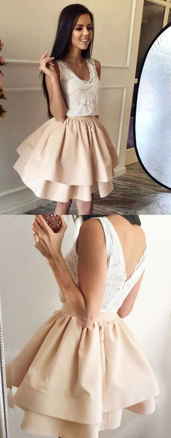Robe de bal courte pour adolescents, robe de soirée avec jupe à deux couches