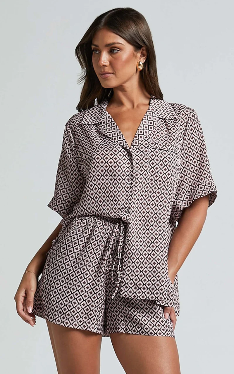 Brunita Shorts - High Waisted Tie Shorts in Moroccan Geo print