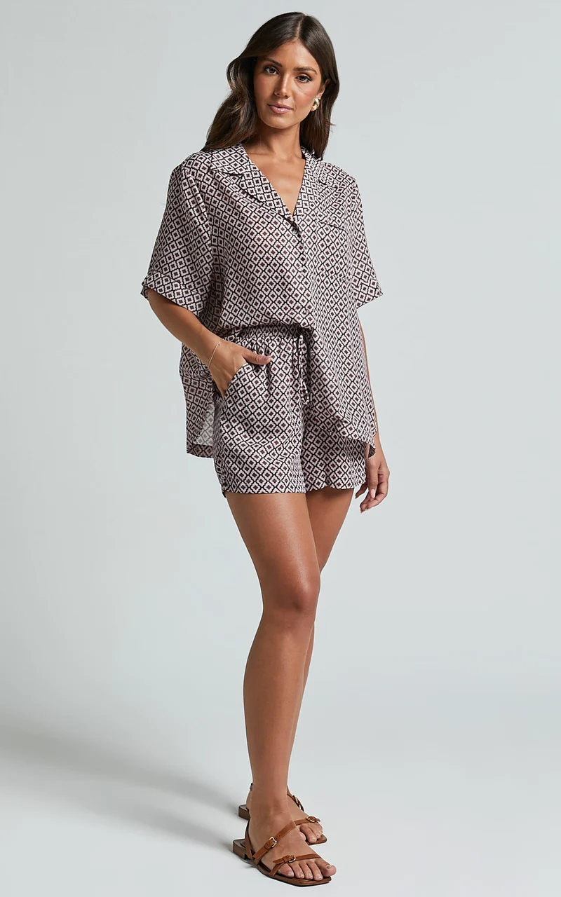 Brunita Shorts - High Waisted Tie Shorts in Moroccan Geo print