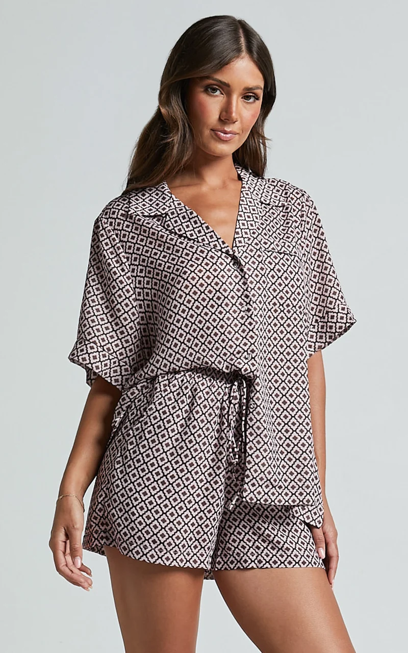 Brunita Shorts - High Waisted Tie Shorts in Moroccan Geo print
