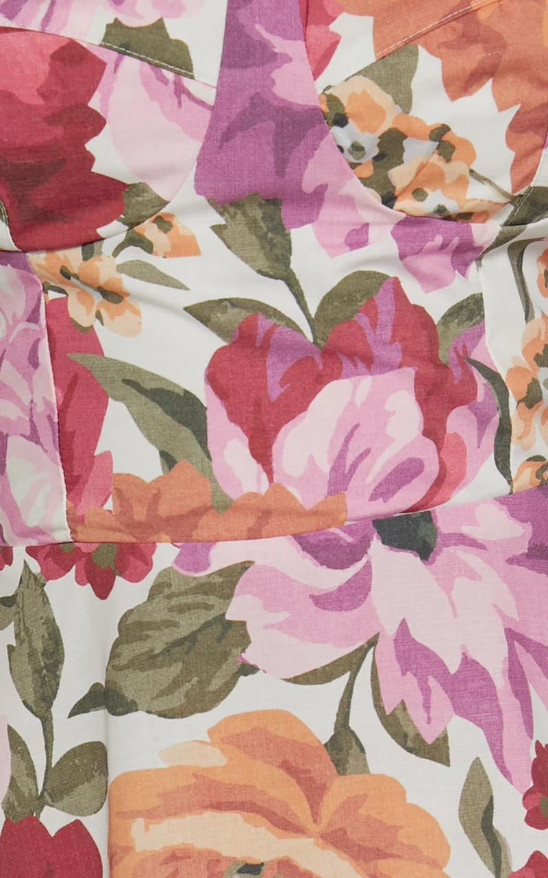 Robertson Midi Dress - Strappy Sweetheart Bustier Flare Dress in Spring Floral