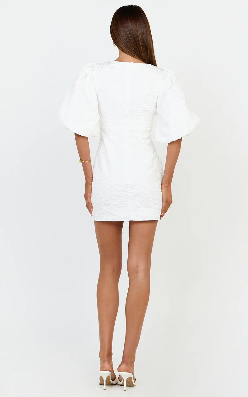 Miley Mini Dress - V Neck Bodycon Dress in White