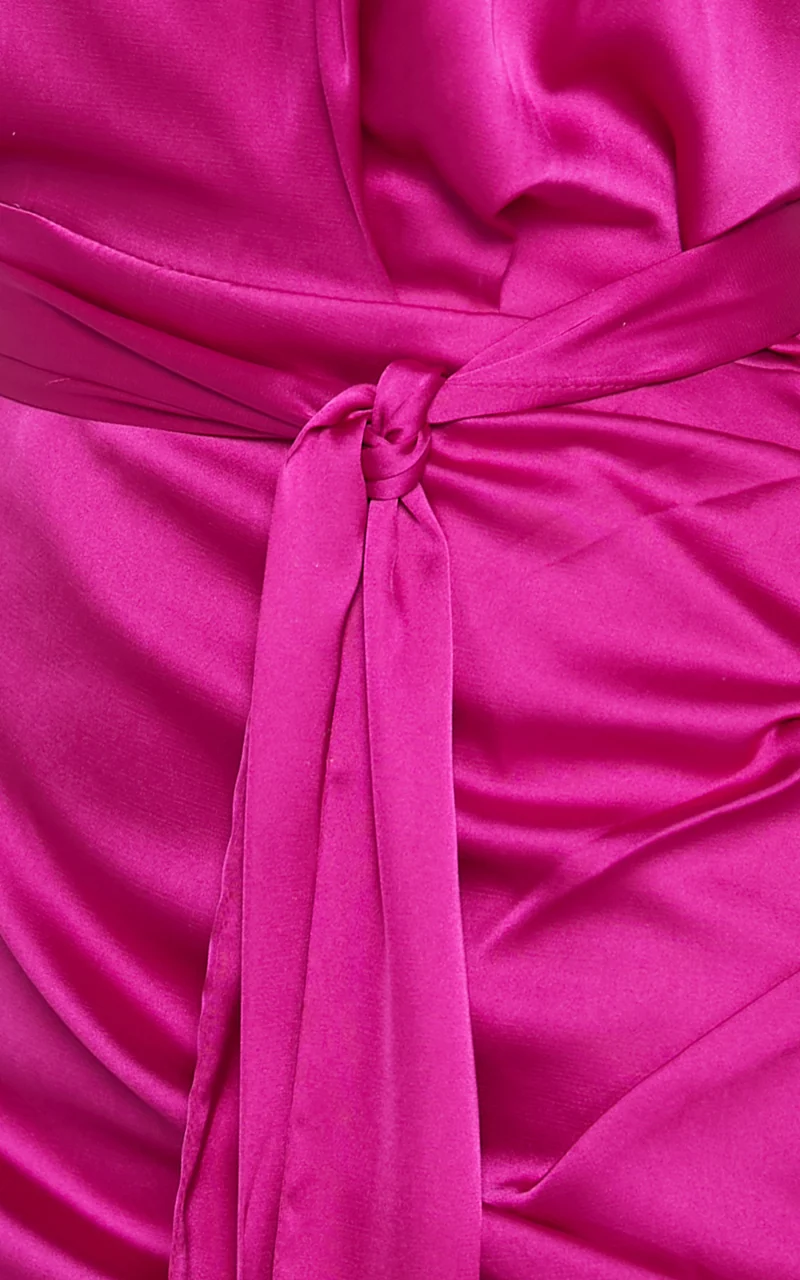 Nika Mini Dress - One Shoulder Asymmetrical Hem Dress in Fuchsia