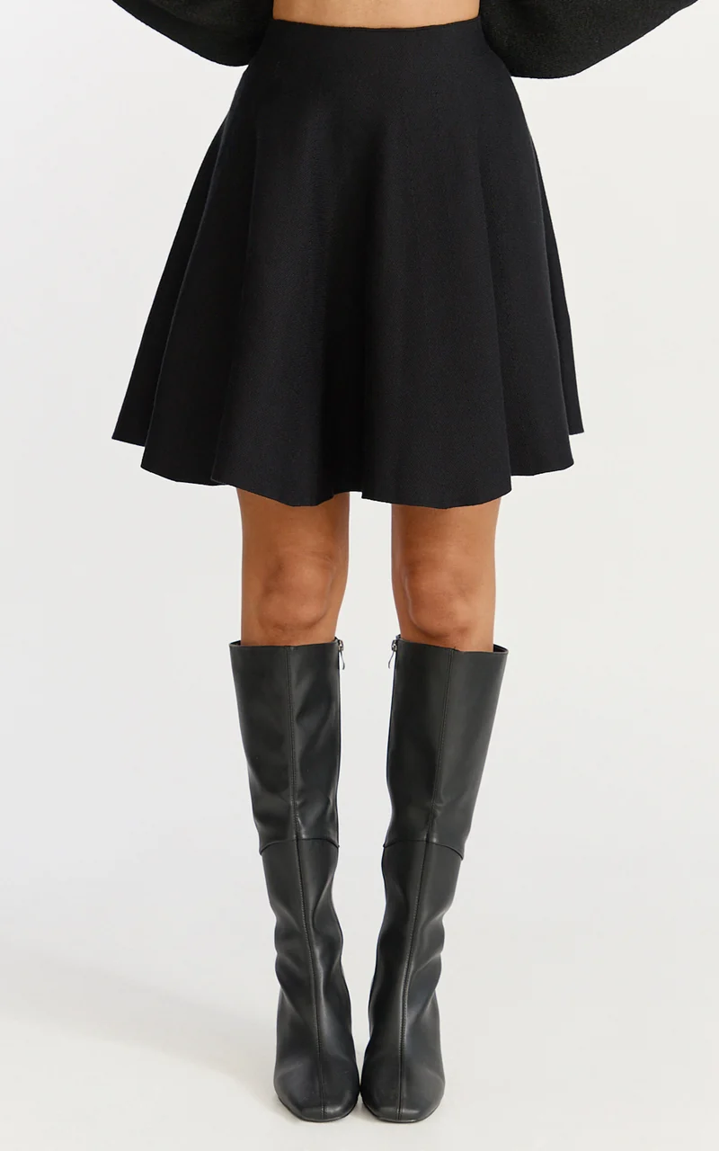 Farrah Mini Skirt - High Waisted A Line Skirt in Black