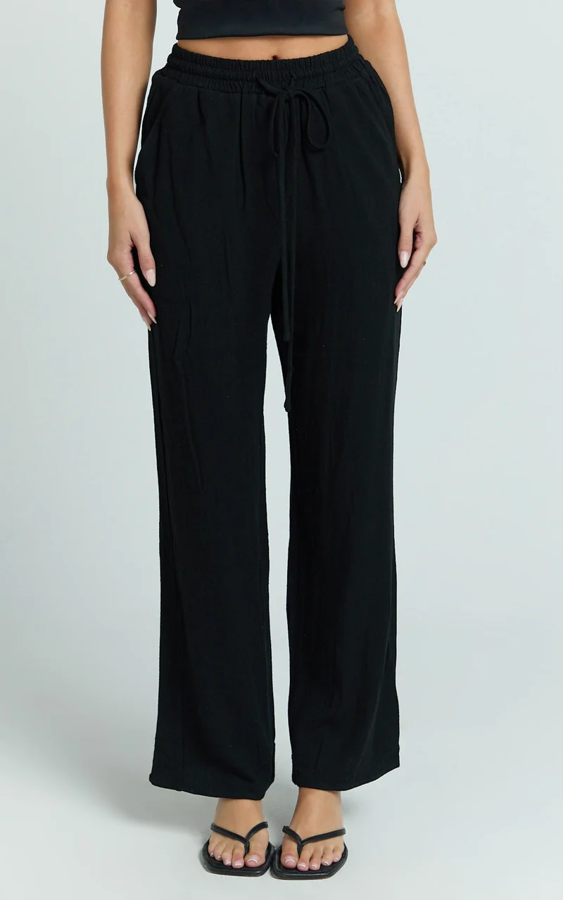Kala Pants - Mid Waisted Relaxed Elastic Waist Pants in Black