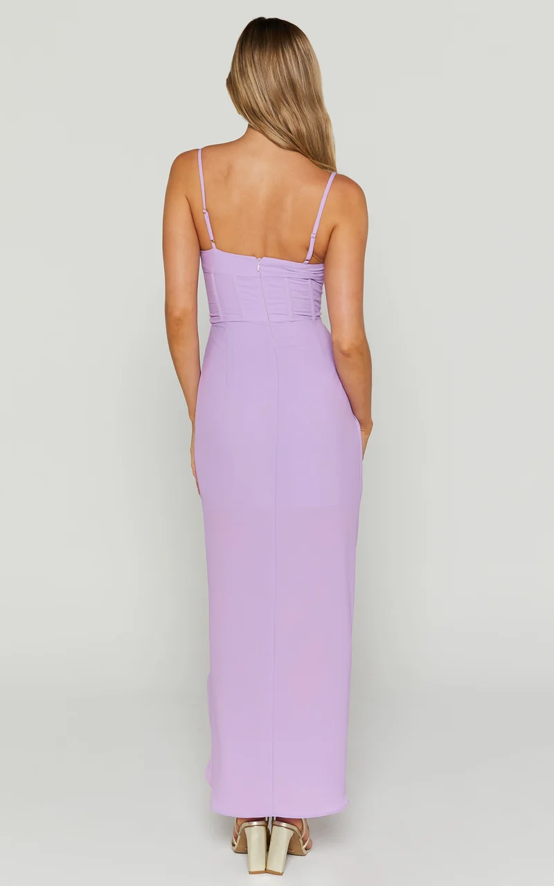 Andrina Midi Dress - High Low Wrap Corset Dress in Lilac