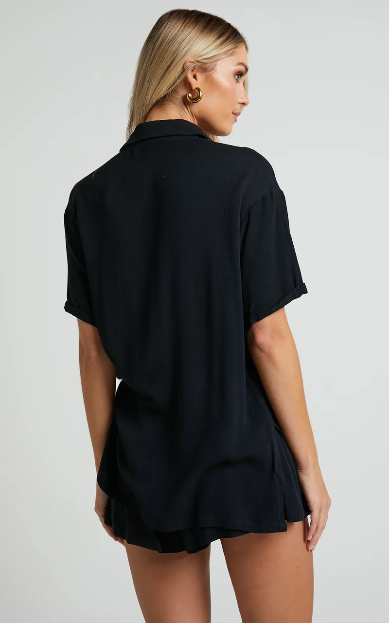 Jubilee Two Piece Set - Button Up Shirt and Shorts Set in Black