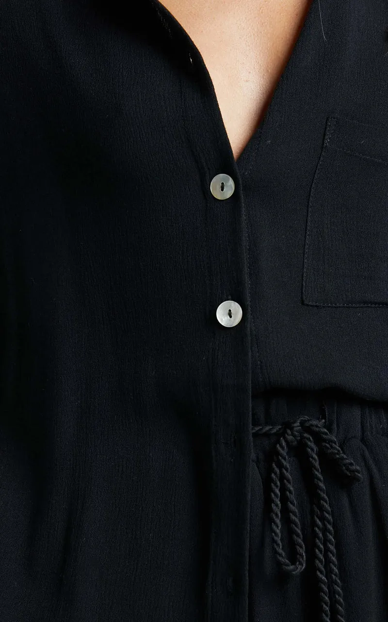 Jubilee Two Piece Set - Button Up Shirt and Shorts Set in Black