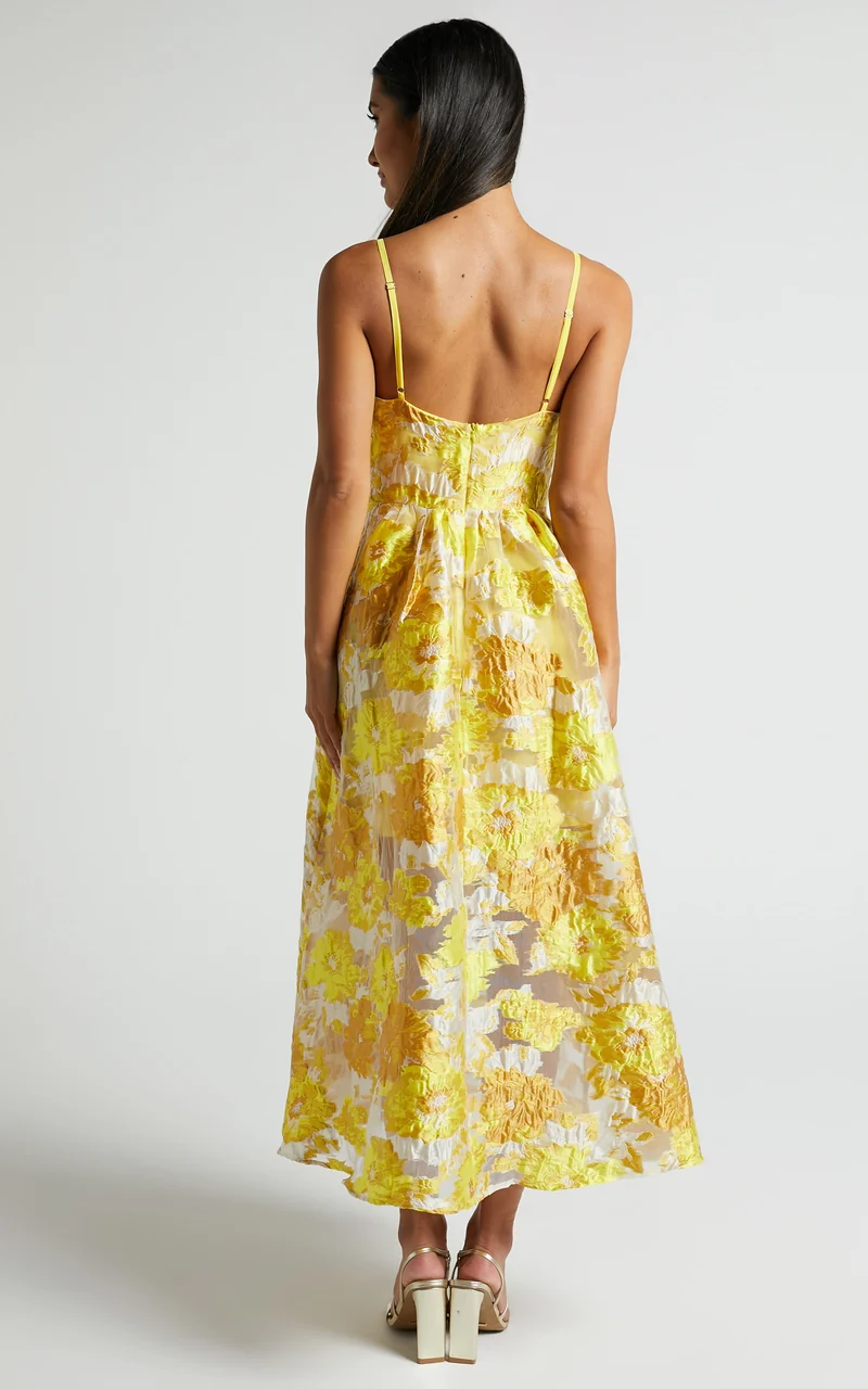 Brailey Midi Dress - Aline Corset Detail Dress in Yellow