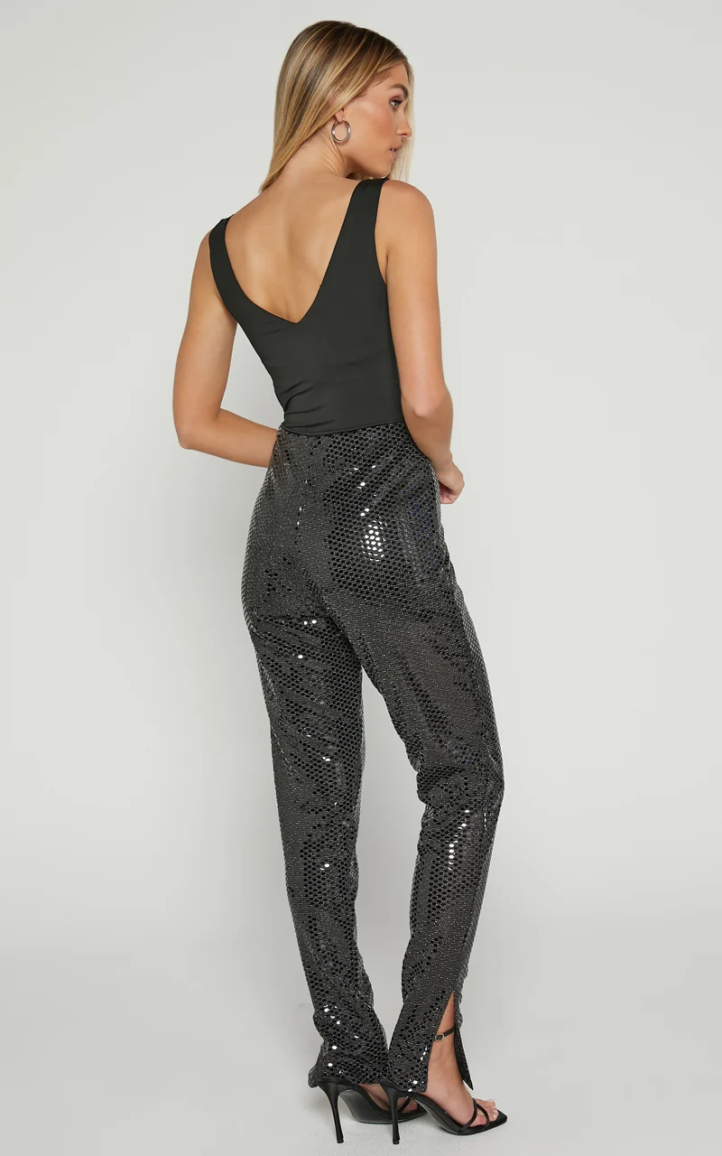 Deola Pant - Sequin High Waisted Skinny Leg in Black