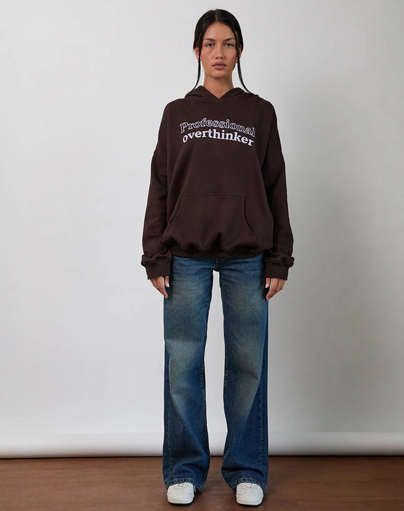 Sweat à capuche surdimensionné en chocolat amer avec imprimé Overthinker