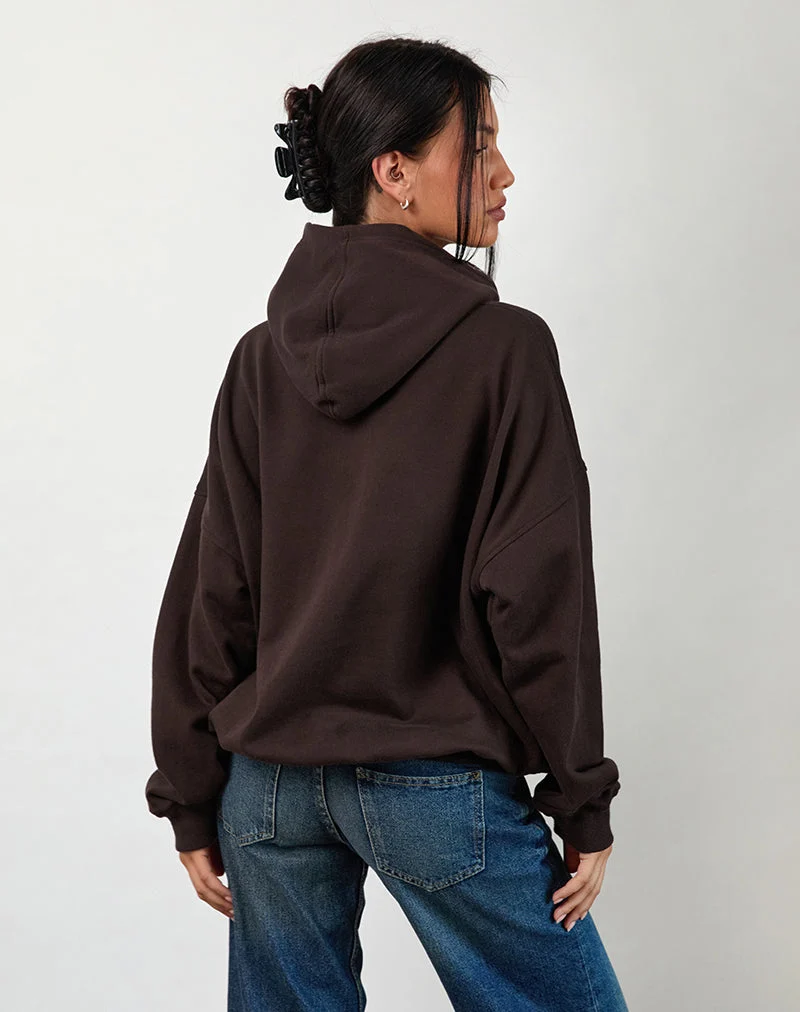 Sweat à capuche surdimensionné en chocolat amer avec imprimé Overthinker