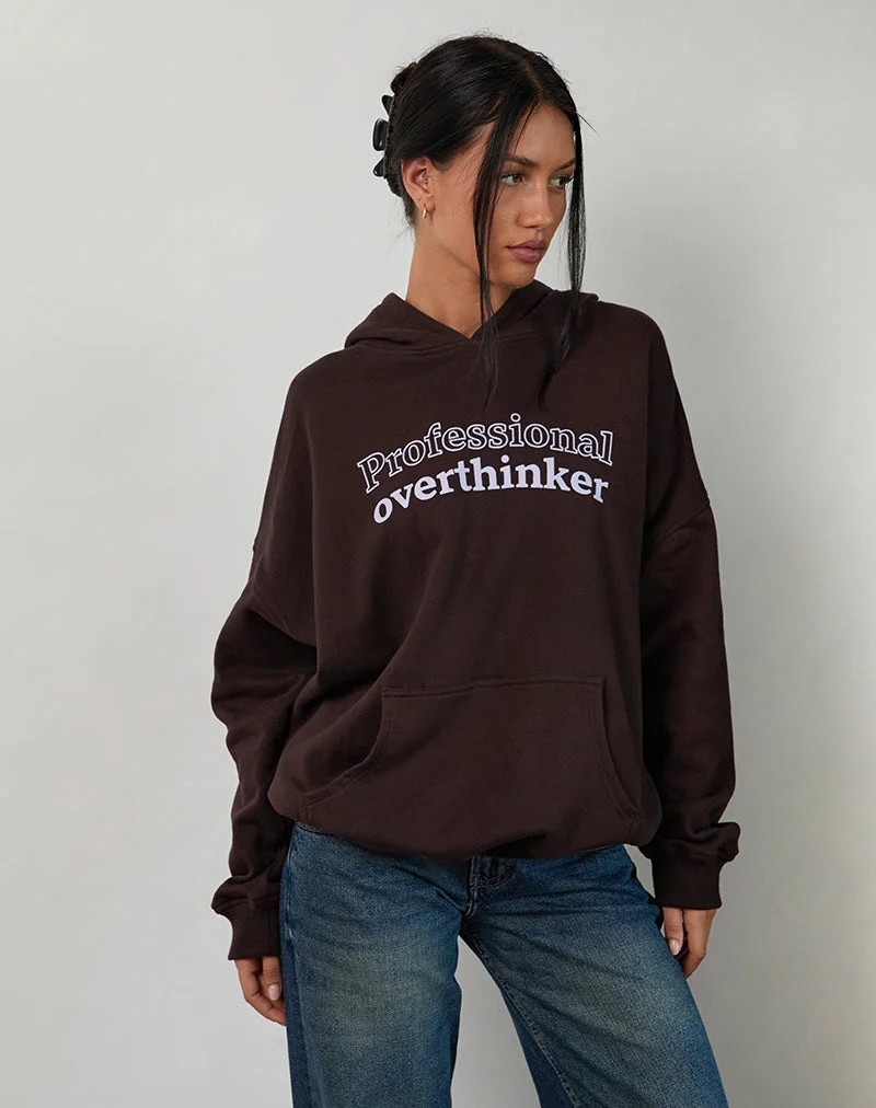 Sweat à capuche surdimensionné en chocolat amer avec imprimé Overthinker