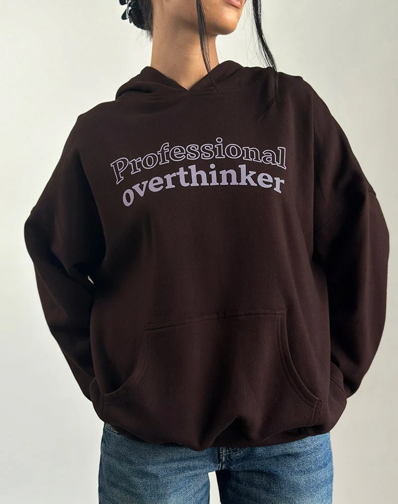 Sweat à capuche surdimensionné en chocolat amer avec imprimé Overthinker