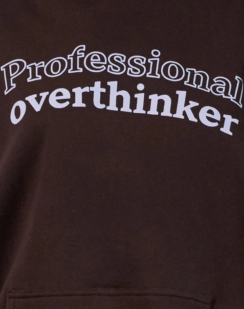 Sweat à capuche surdimensionné en chocolat amer avec imprimé Overthinker