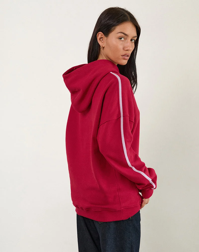 Sweat à capuche Kamari en rouge adrénaline avec broderie Violet M