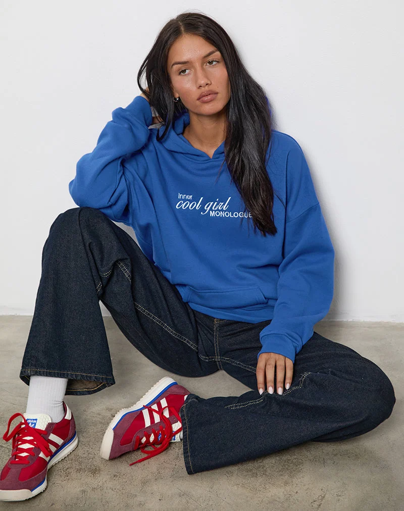 Sweat à capuche surdimensionné en bleu cobalt avec graphique Cool Girl