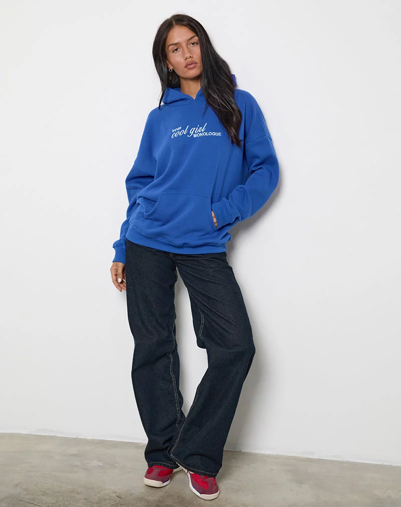 Sweat à capuche surdimensionné en bleu cobalt avec graphique Cool Girl
