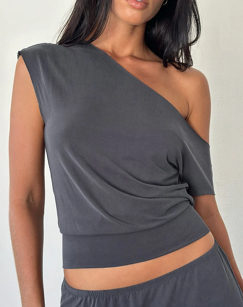 Top asymétrique Elysian en cupro gris foncé
